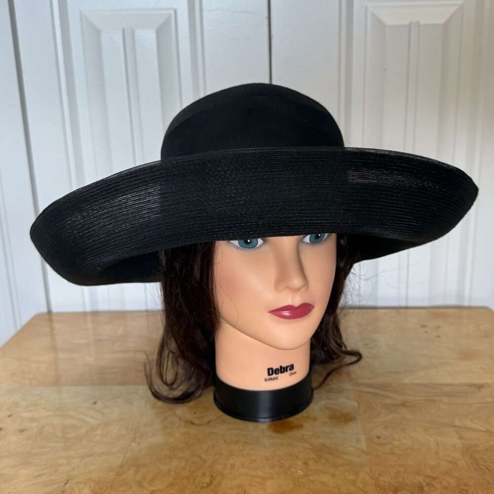 Vintage Frank Olive Neiman Marcus Hat Womens Black Rolled Brim Church Sun Garden